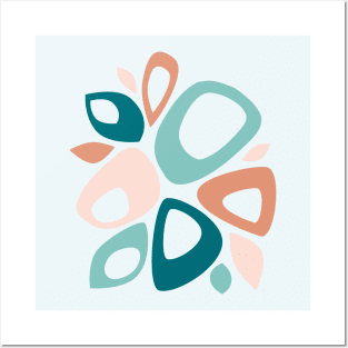 Mid Century Modern Abstract Teal, Peach and Salmon Posters and Art